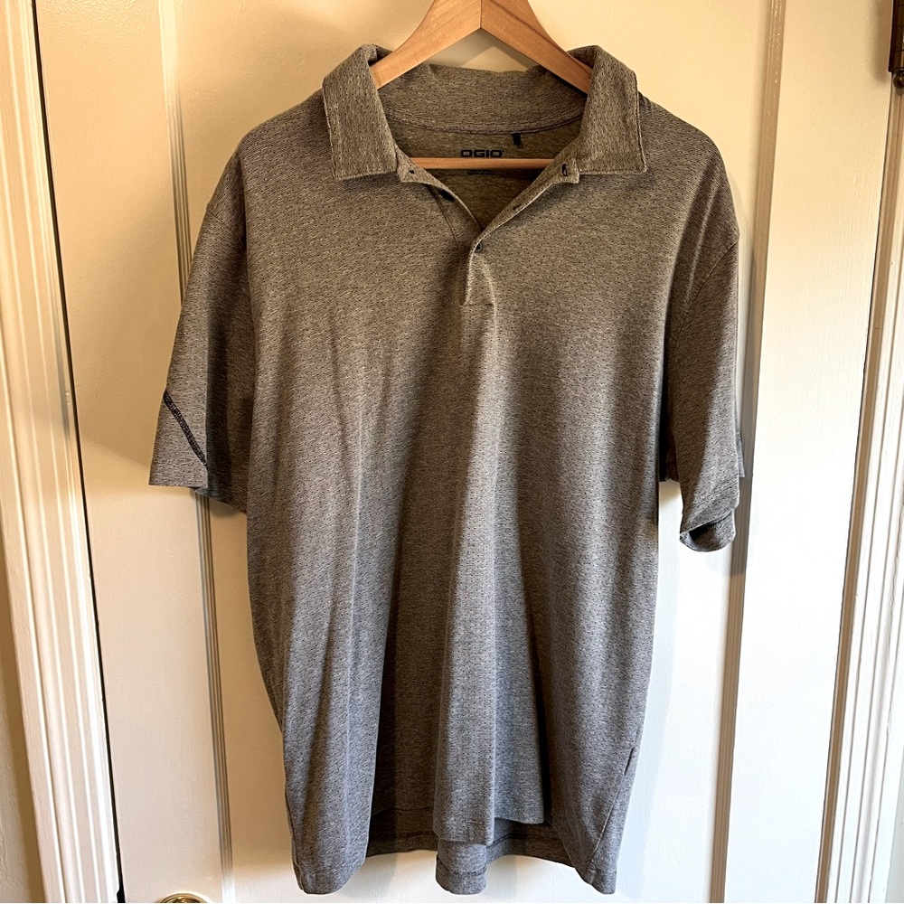 OGIO Men’s Cotton Blend Short Sleeve Polo Shirt, Gray with Black Dots, XL